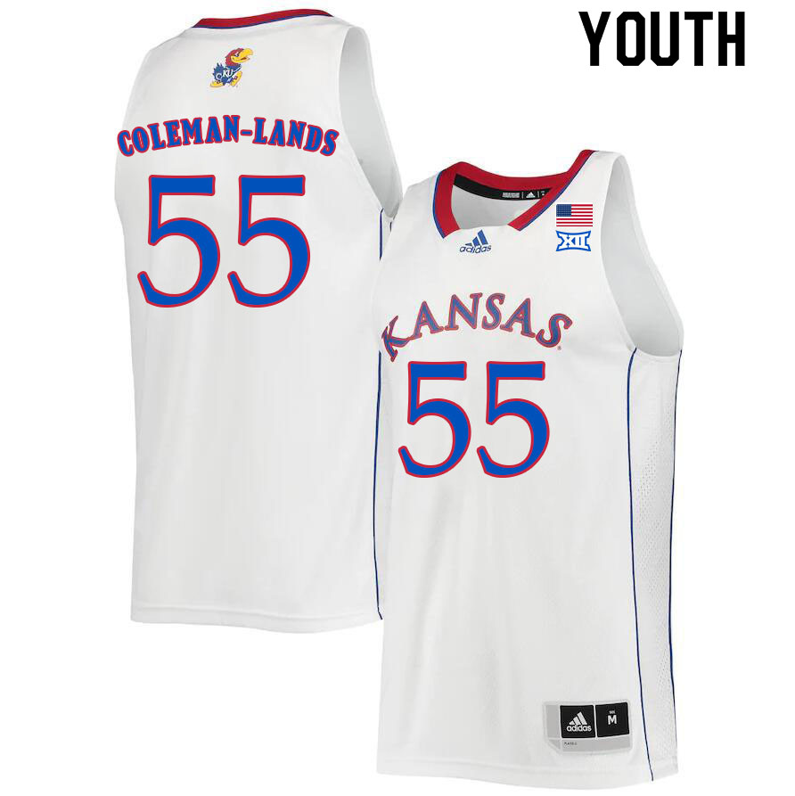Youth #55 Jalen Coleman-Lands Kansas Jayhawks College Basketball Jerseys Sale-White